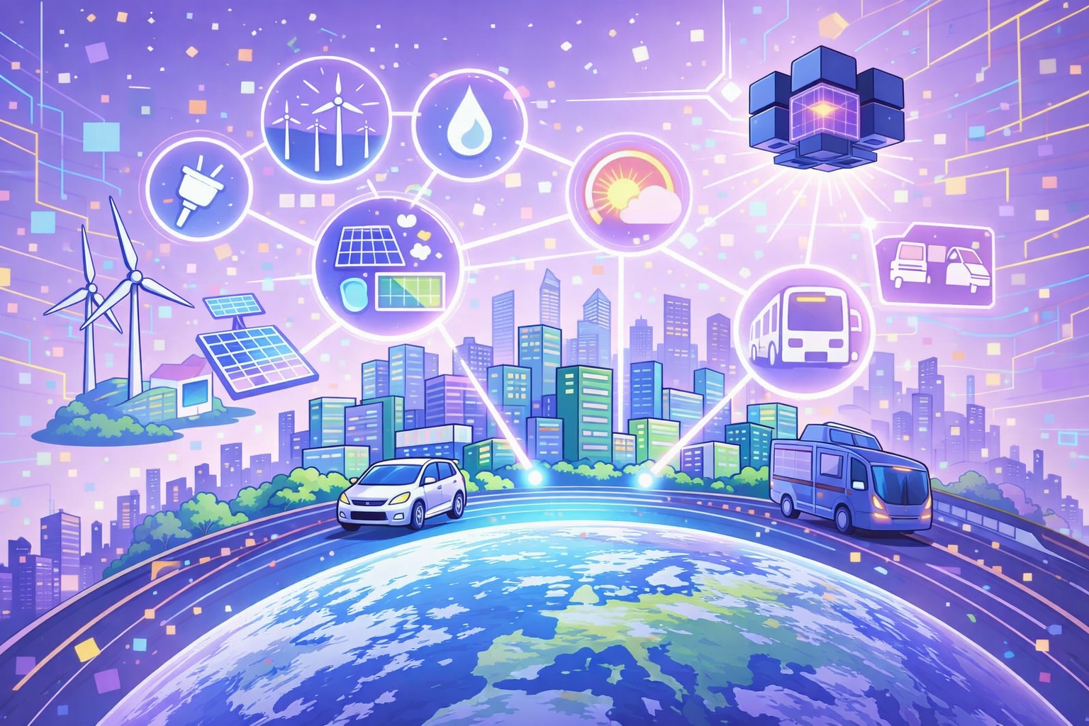 地球環境とスマートシティをイメージしたイラスト