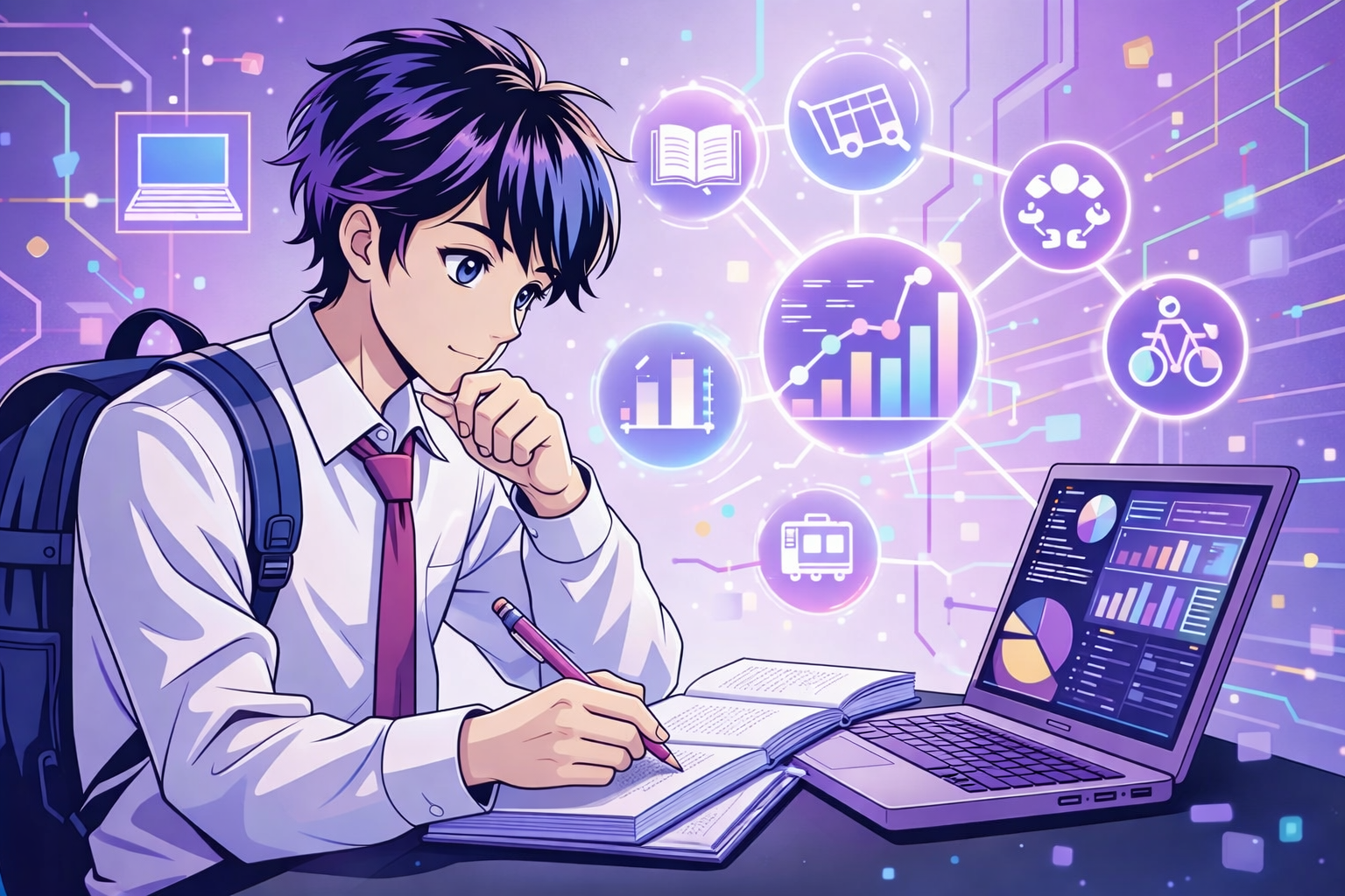 勉強や通学ルートの最適化をイメージしたイラスト