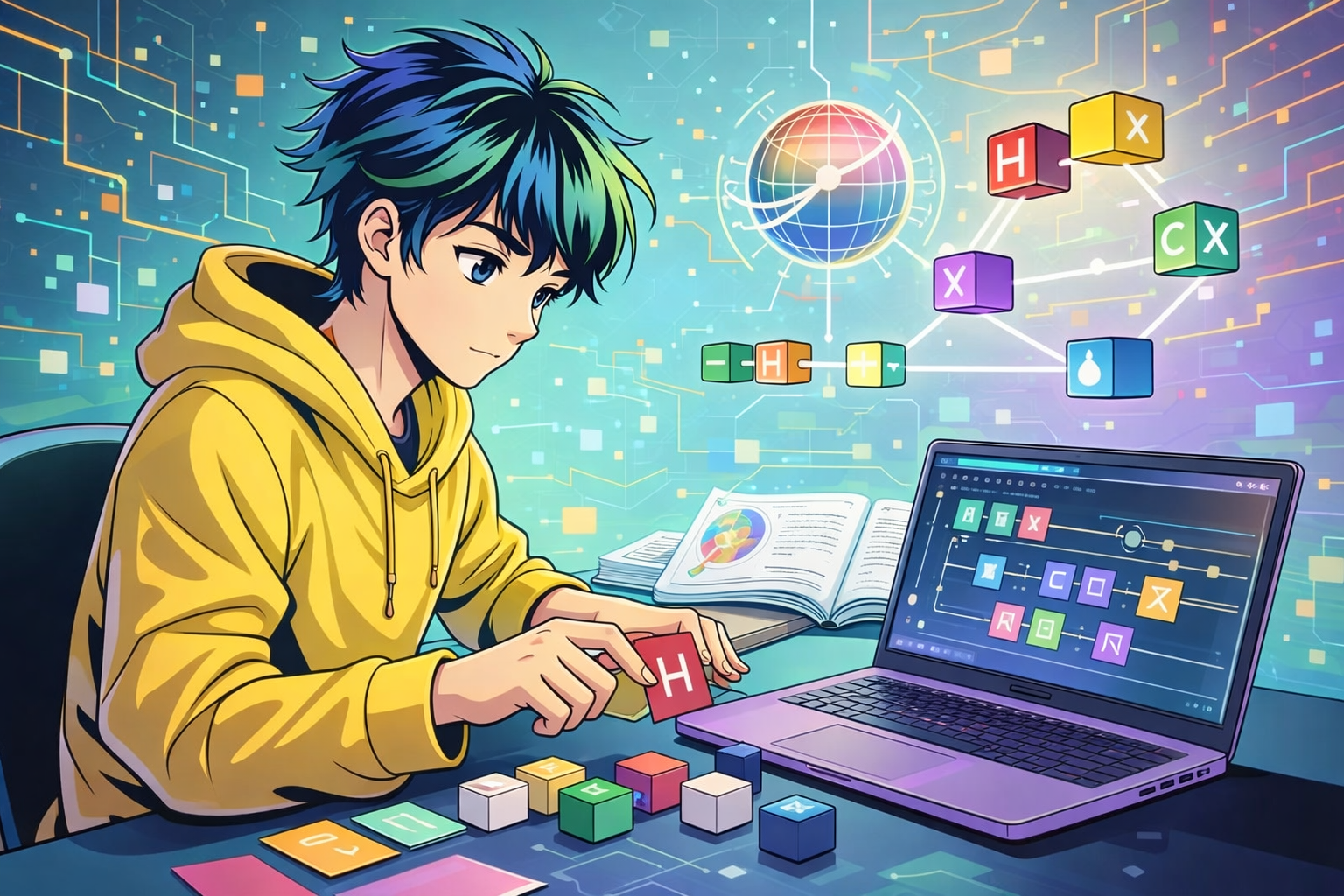 ゼロから量子を学ぶワークショップのイメージイラスト